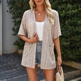 thumbnail image 4 of IYYVV Womens Crochet Beach Cover Up Kimono Short Sleeve Swimsuit Coverup Open Front Summer Cardigan with Pockets Khaki S, 4 of 8