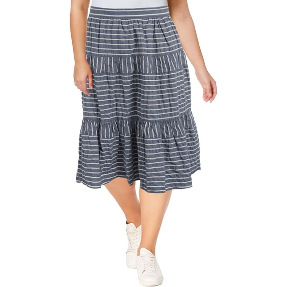 Lauren Ralph Lauren Womens Seersucker Striped Midi Skirt