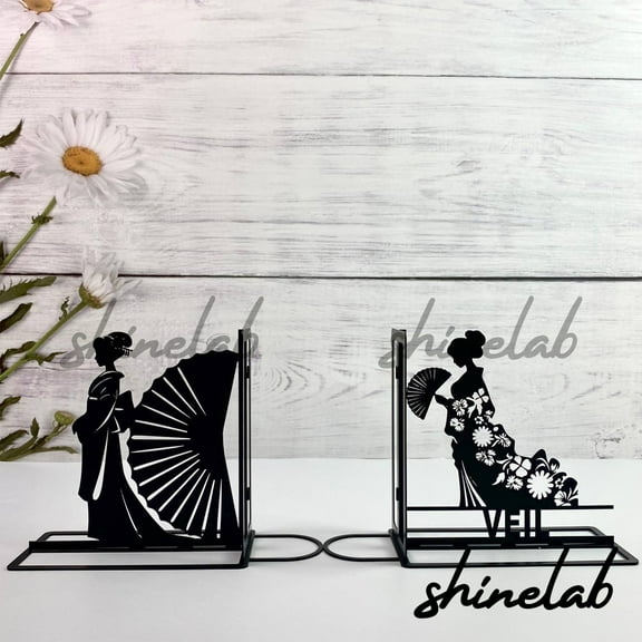 Shinelab Moon Sun Legal Metal Bookends Moon Crescent Name Bookend, Planet Desk Bookshelf Decor 5567