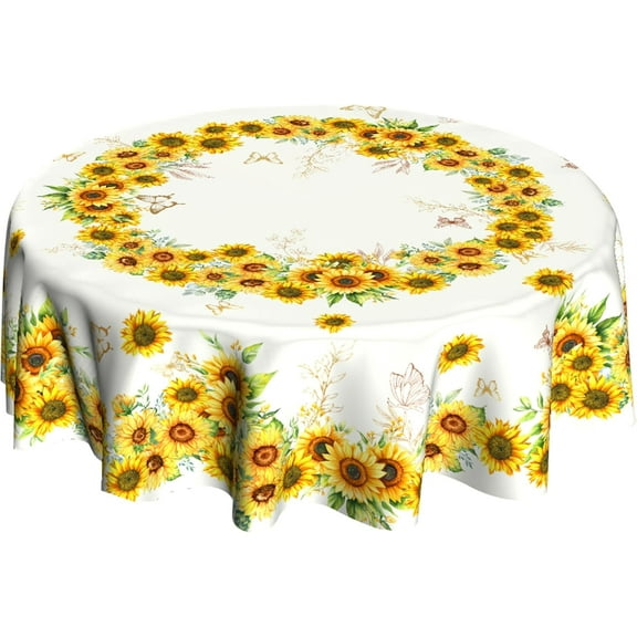 Sunflower Tablecloth Round Flower Table Cloth Summer Circle Table Cloths Spring Floral Tablecloths for Round Tables for Dining Kitchen Picnic Farmhouse Decor 60 inch