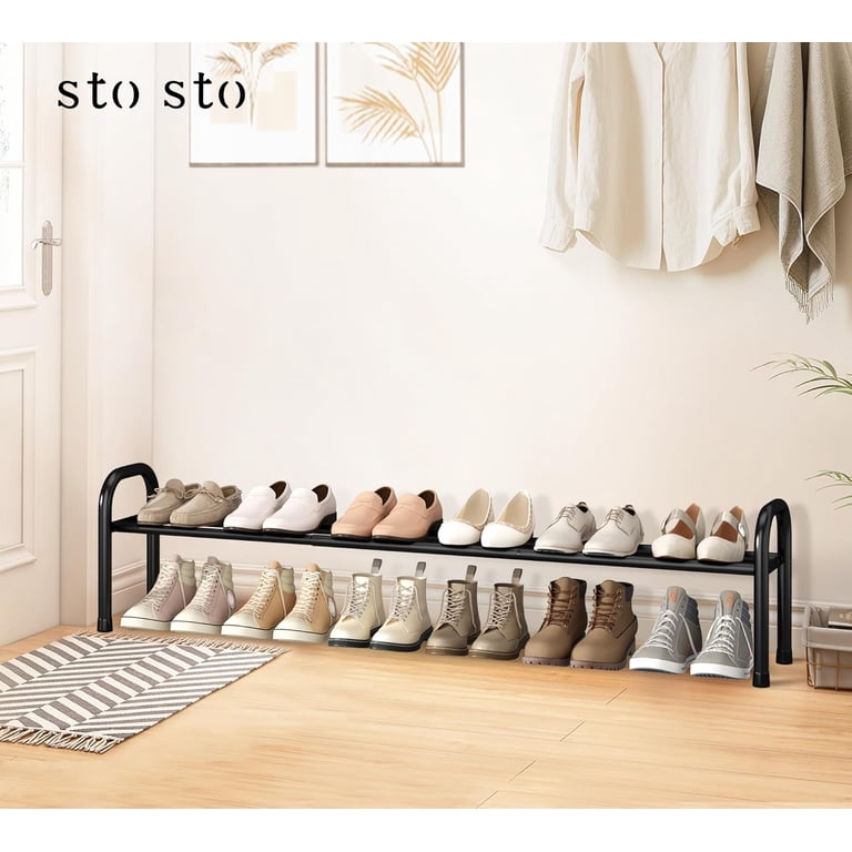 Storage Bas Long Expandable Shoe Rack 1-Tier, Adjustable Length 33.7”–47.5” Shoe ...