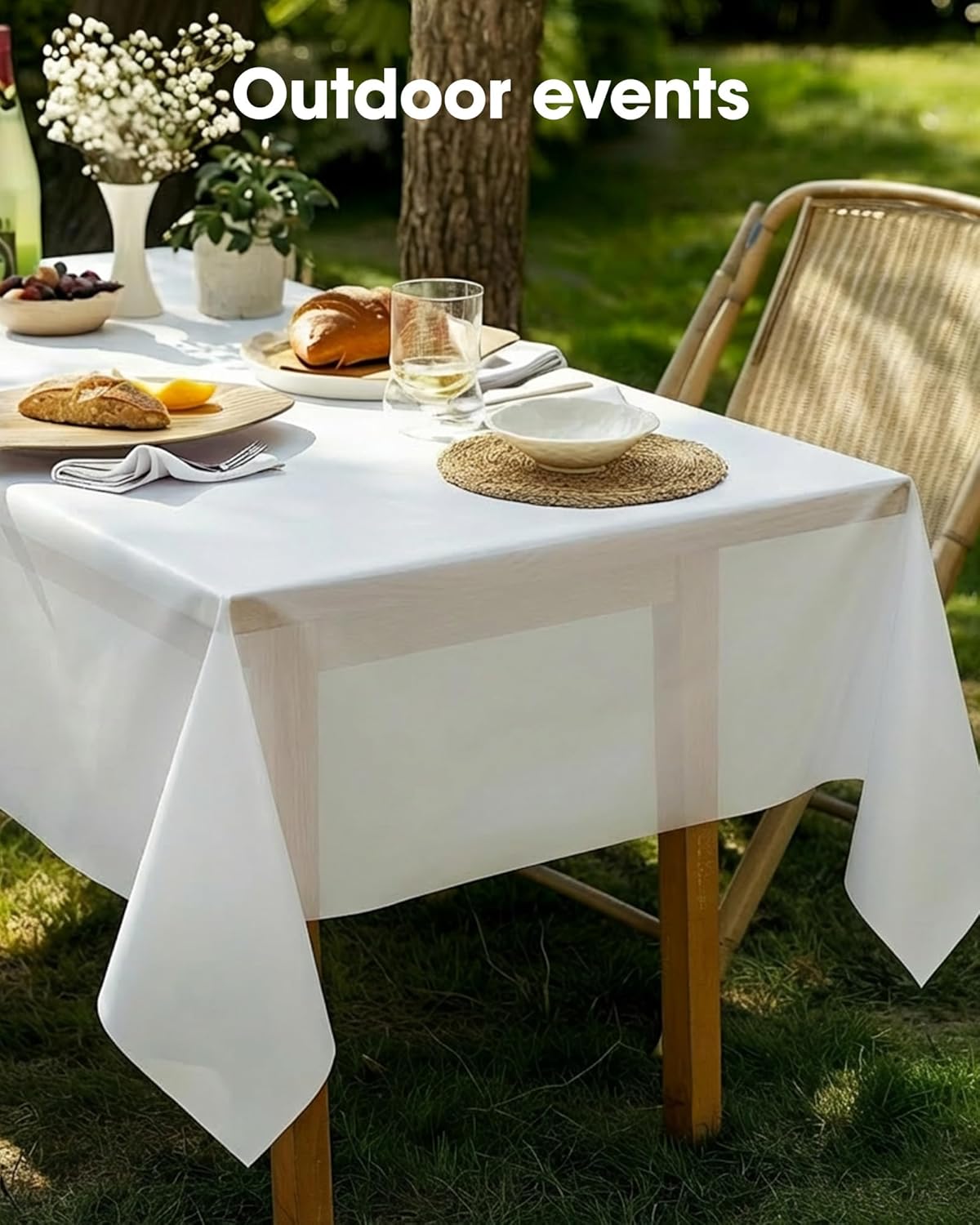 LDNIO White Disposable Tablecloth Plastic Table Cloths 54"x 108" Heavy Duty Rectangular Tables Covers for Party, Event & Wedding