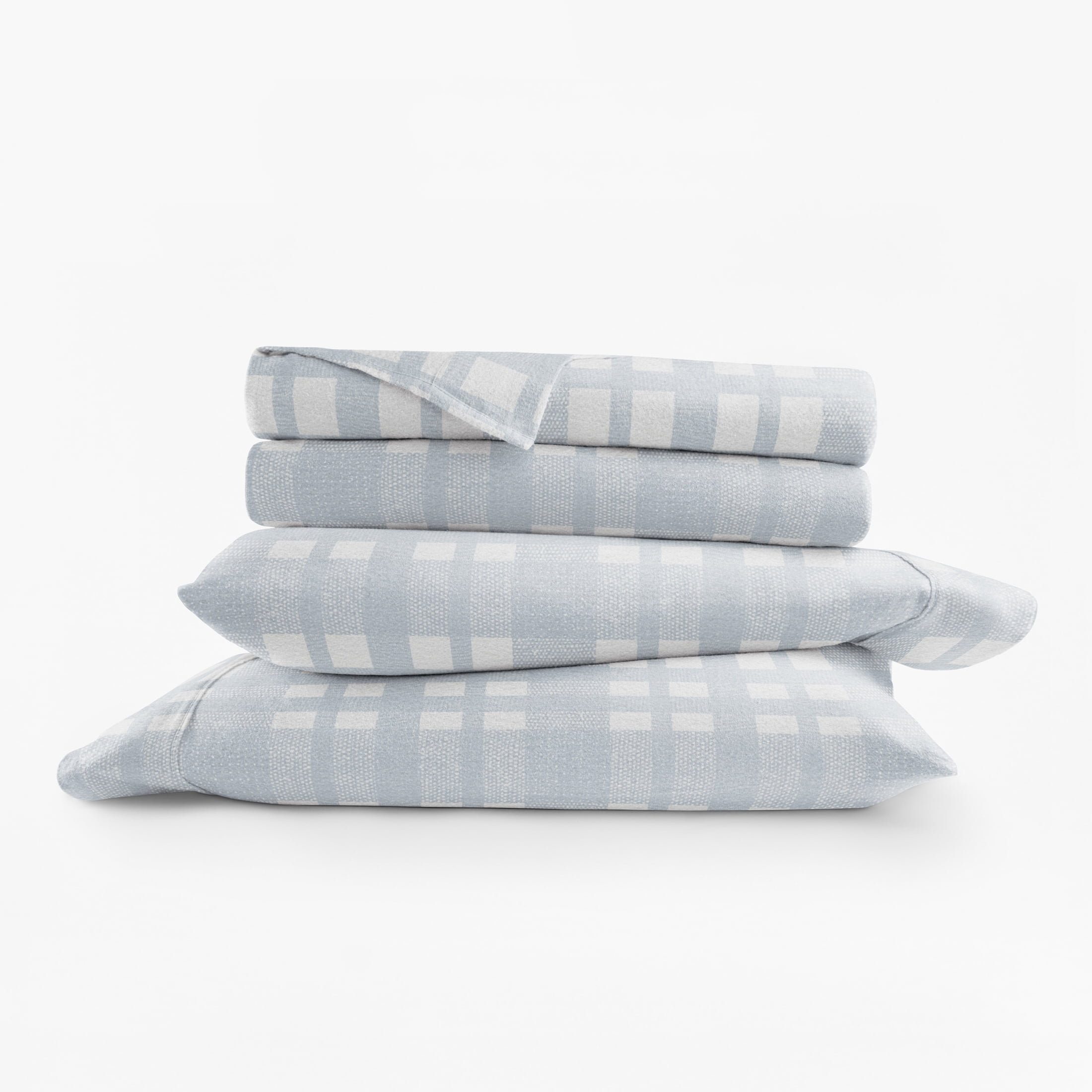 Light Blue Woven 4 Piece 100% Cotton Flannel Deep Pocket Sheet Set, Queen, by Noble Linens