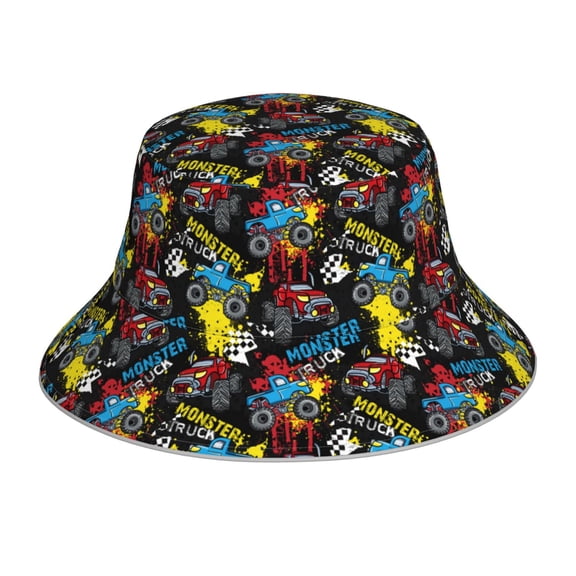 Vsdgher Monster Car Print Bucket Hat for Men&Women Bucket Hat Reversible Summer Double-Side-Wear Travel Gardening, Beach, Camping, Hiking, Fishing Cap