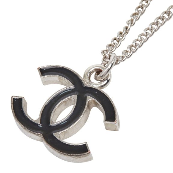 Pre-Owned Chanel Coco Mark Necklace, Silver and Black Metal, Women's CHANEL