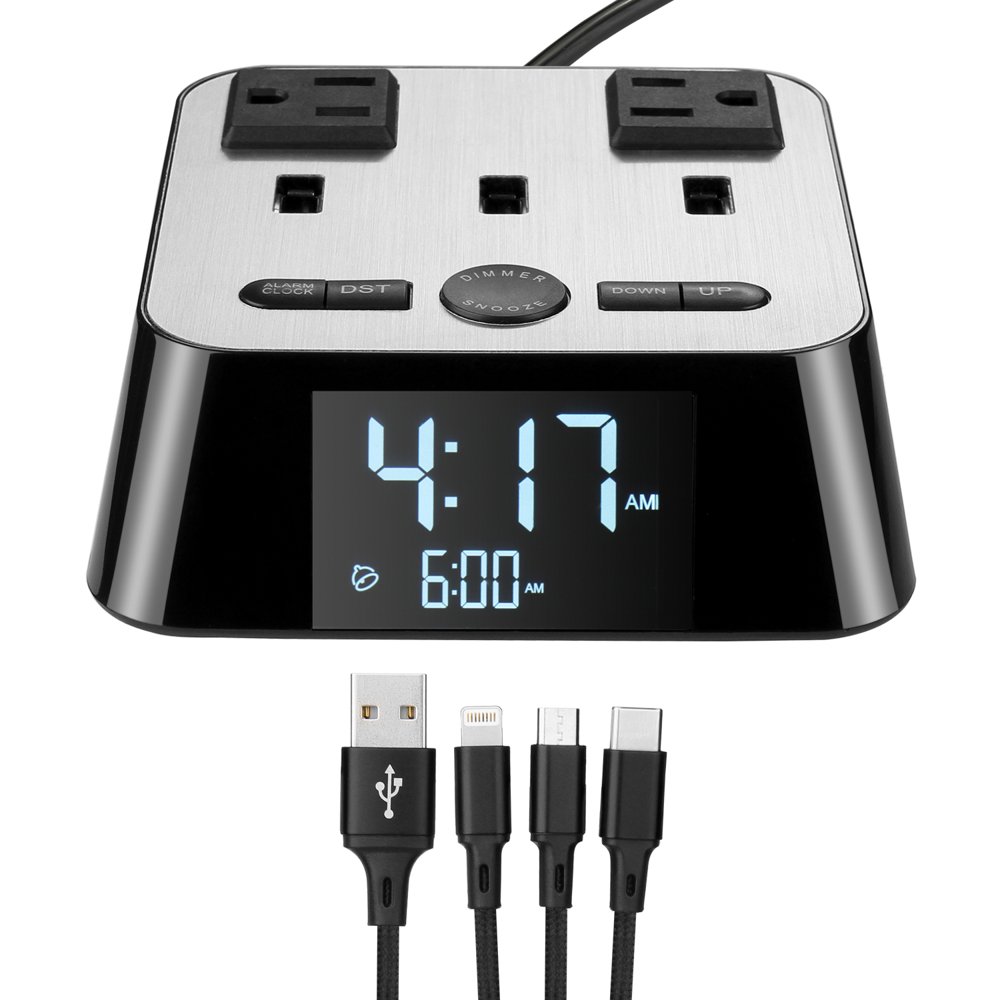 AGPTEK Alarm Clock Charger, 3 USB Charging Ports 2 AC Adapters 4
