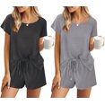 thumbnail image 1 of Ensemble de Pyjama 2 Pcs pour Femmes Manches Courtes Vêtements de Nuit Doux Col Rond Ensemble de Shorts Imprimés avec Poches P-TTG, 1 of 5
