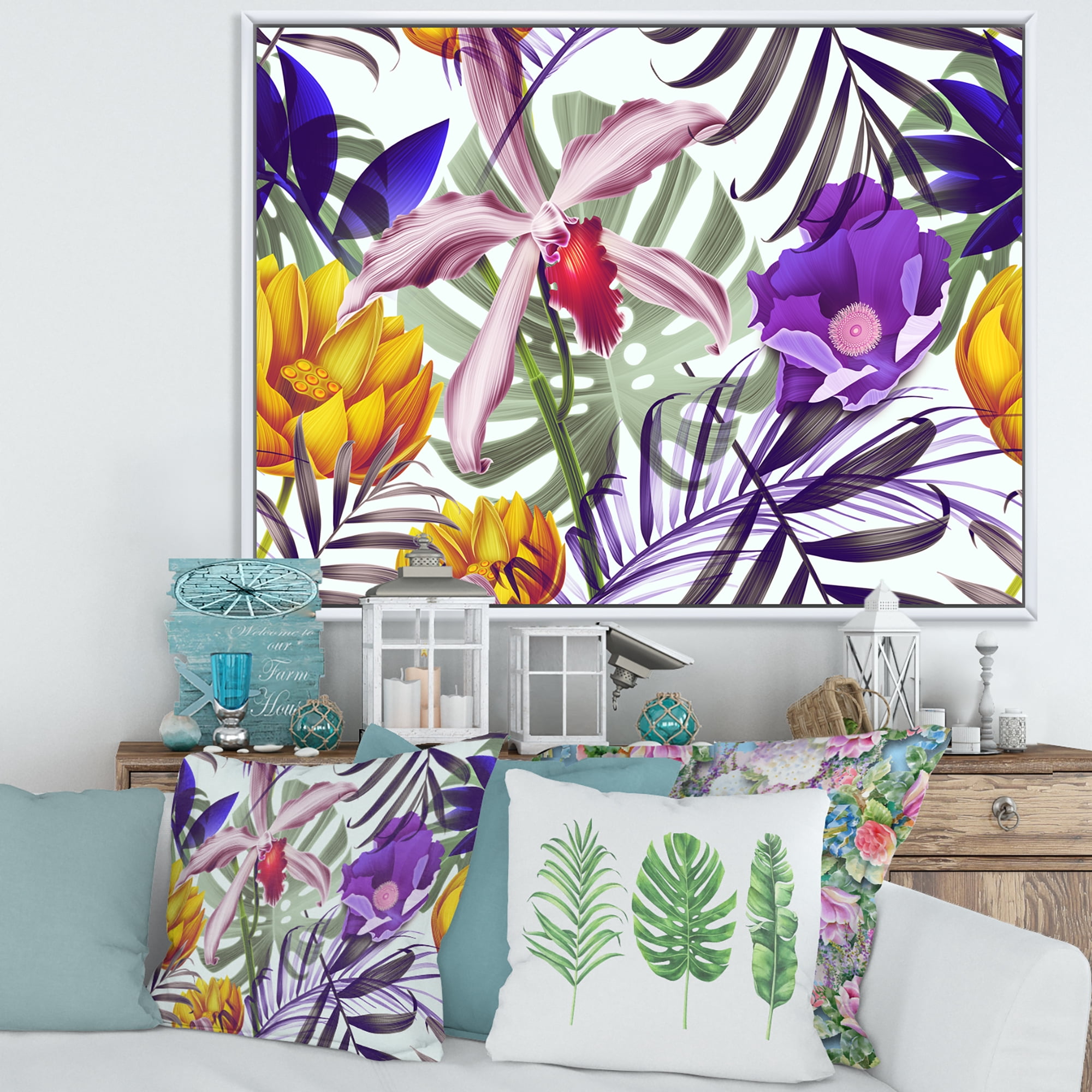 Designart 'VIntage Tropical Flowers IX' Traditional Framed Canvas Wall Art Print