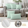 thumbnail image 6 of Green White Stripe Outdoor Waterproof Pillow Covers, Modern Minimalist Geometric Striped Decorative Square Throw Pillowcase Sofa Cushion Sham for Patio/Couch/Chair, 24"x24" 2 Pack, 6 of 8