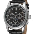 thumbnail image 3 of FORSINING Reloj mecánico automático Correa de cuero real Reloj para hombres de 24 horas - Esfera negra con borde plateado, 3 of 9