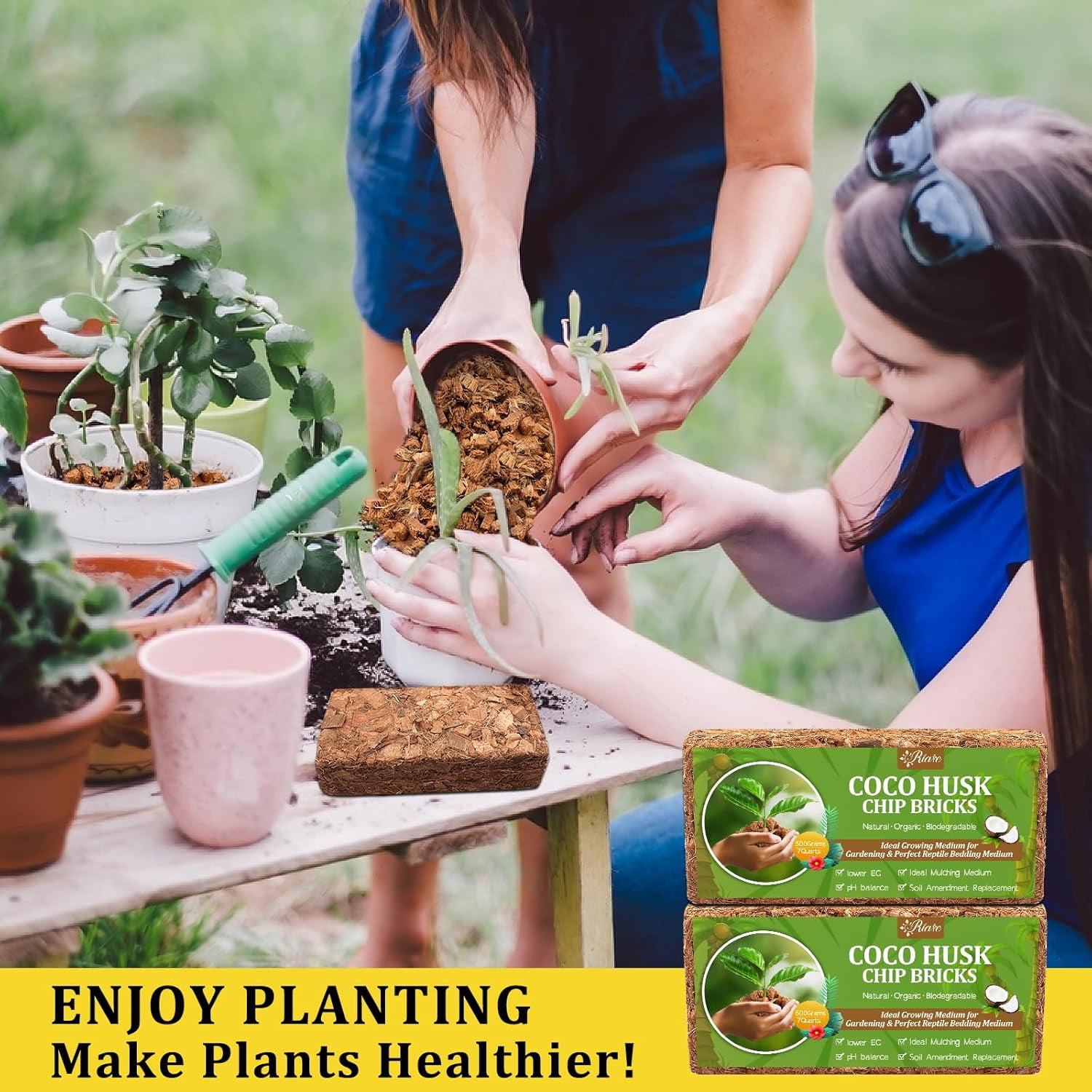 6 Pack Coco Chips Substrate for Plants- 6.6lb 100% Organic Coconut Husk Brick with Low EC and pH Balanced, High Expansion Coconut Substrate Coco Husk Mulch for Garden Flowers, Herbs, Planting