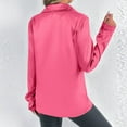 thumbnail image 4 of Button Down Shirts for Women Satin Work Office Tops - Dressy Loose Long Sleeve Lapel Casual Tunic Blouse Pink L, 4 of 7