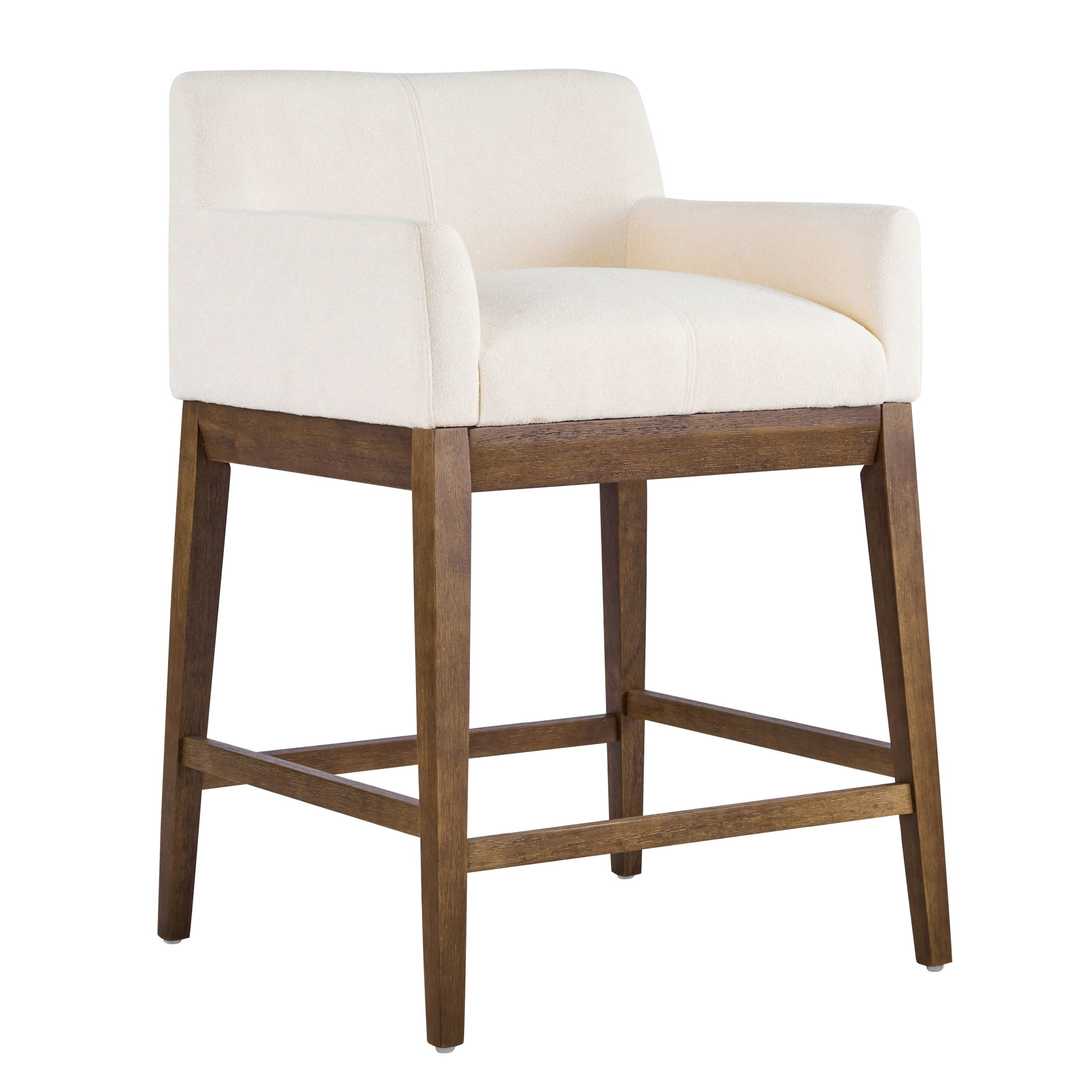 Christopher Knight Home Modern Upholstered Wood Counter Stools with Armrests, Walnut+Beige, Set of 2