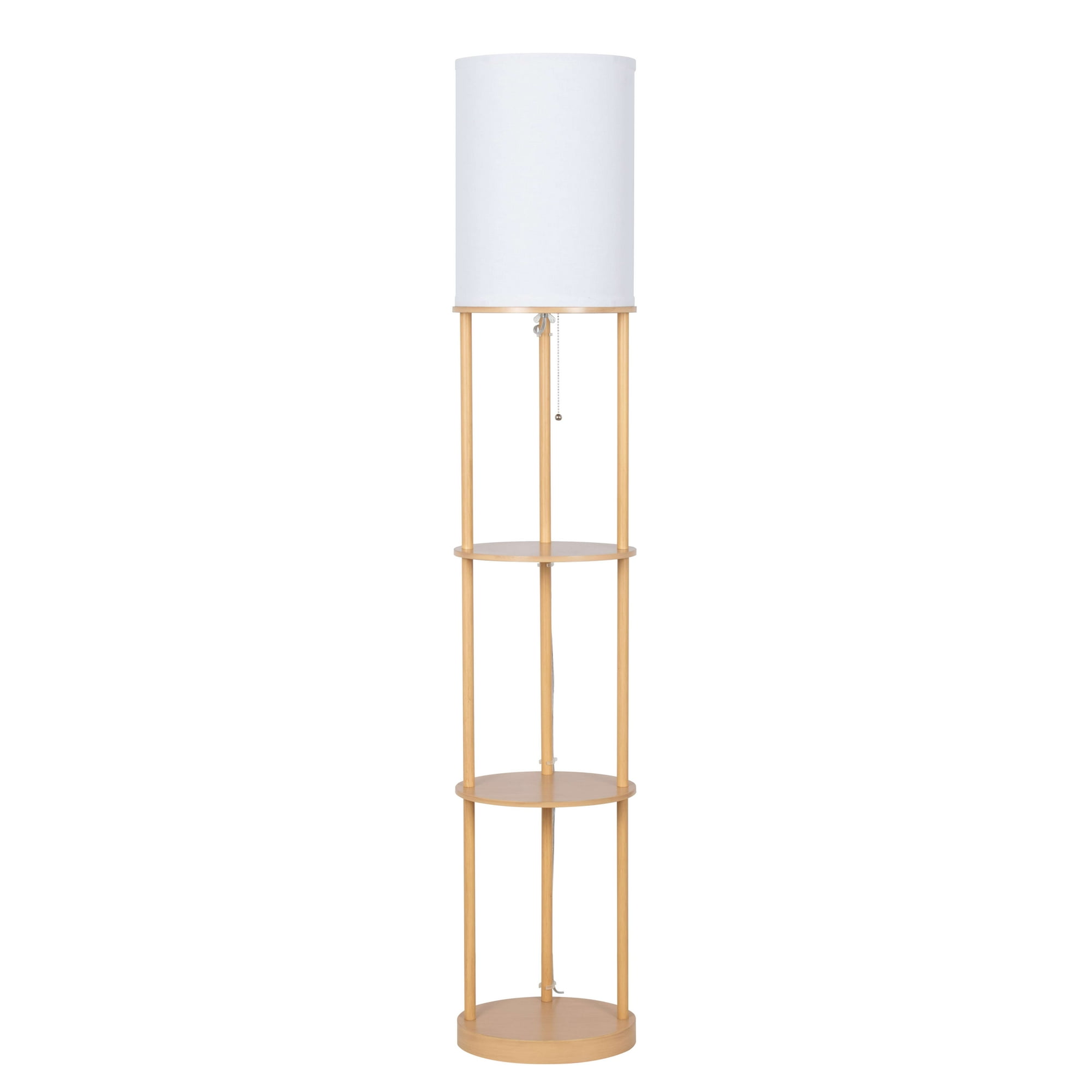 Mainstays 62 in Farmhouse Shelf Floor Lamp, Light Wood Finish