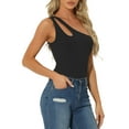 thumbnail image 4 of REFINED ATTIRE Leotard Shirt for Women's One Shoulder Ribbed Knit Slim Fit Bodysuit Tank Tops L Black, 4 of 6