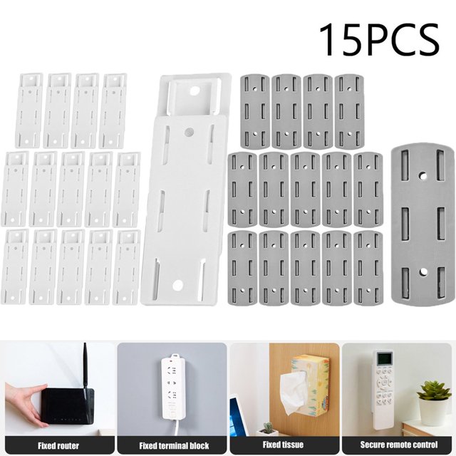 EIMELI 15Pcs Self-Adhesive Desktop Socket Fixer Wall Mount Bracket Self-Adhesive Power Strip Holder Punch Free Socket Stand for Home Office WiFi Router
