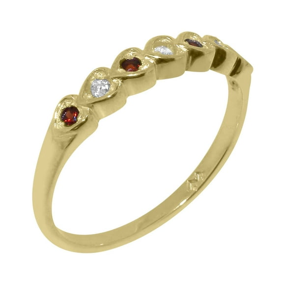 LBG British Made 14k Yellow Gold Cubic Zirconia & Natural Garnet Womens Eternity Ring - 33 size options - Size 10