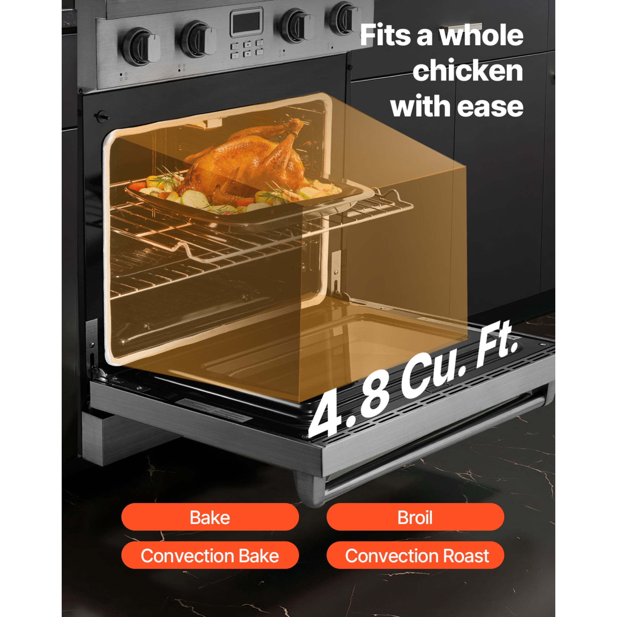 KFFKFF 30-Inch Freestanding Gas Range Oven, Stainless Steel Stove with 4 Sealed Burners, Convenient Racks, Halogen Light, 4.8 Cu. Ft. Capacity, Ideal for RVs, Apartments, and Mobile Homes
