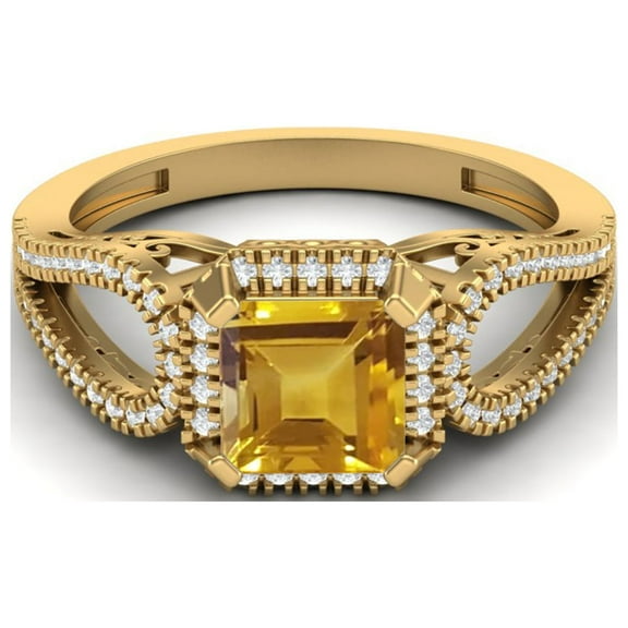 2.5 Ctw Square Shape Citrine 925 Sterling Silver Gold Vermeil Split Shank Mother's Day Gift Ring