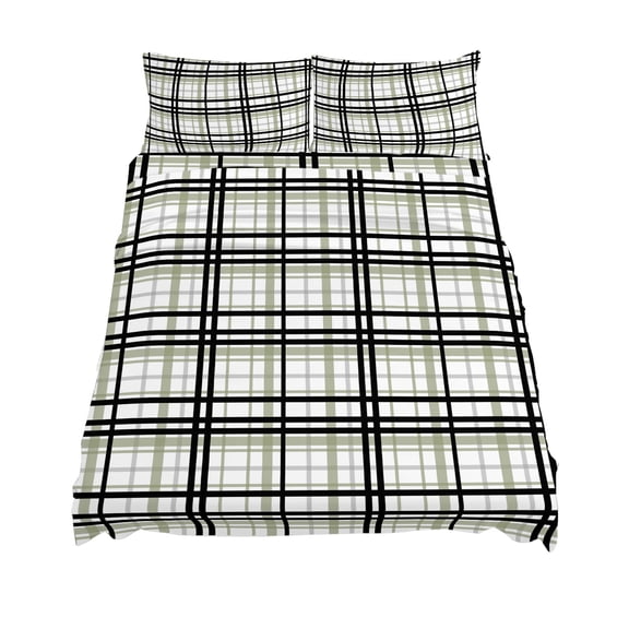 King Size Abstract Stripes Sheet Sets Sage Green Black Grey Plaid Soft Breathable Microfiber Bed Sheets Deep Pockets 4 Piece Bed Sheets Set, 1 Fitted Sheet, 1 Flat Sheet & 2 Pillowcases
