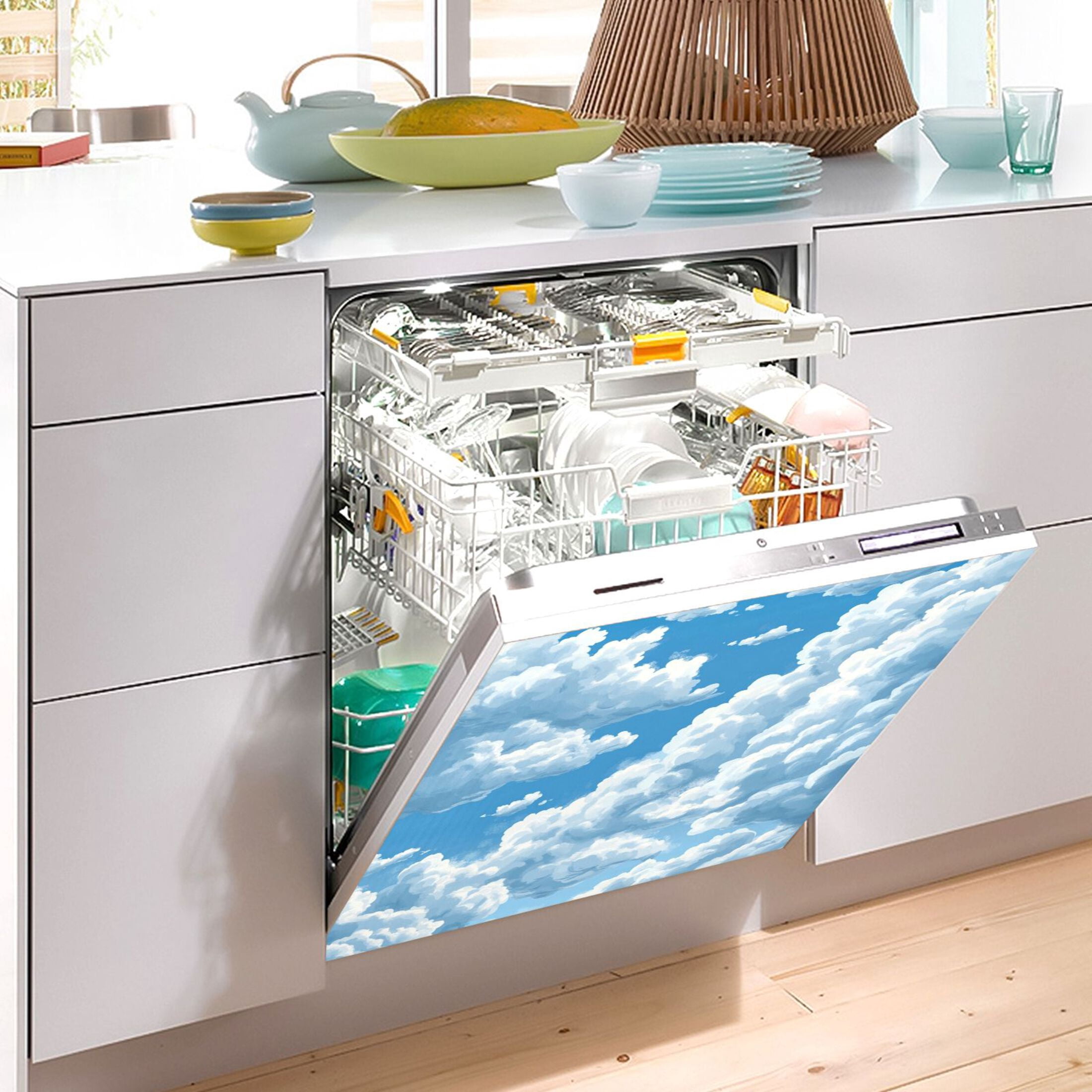 Dishwasher Magnetic Sticker 23x26 Inch Refrigerator Magnetic Sticker Washing Machine Magnetic Sticker Kitchen Panel Magnetic Sticker Home Decor Blue Sky and White Clouds