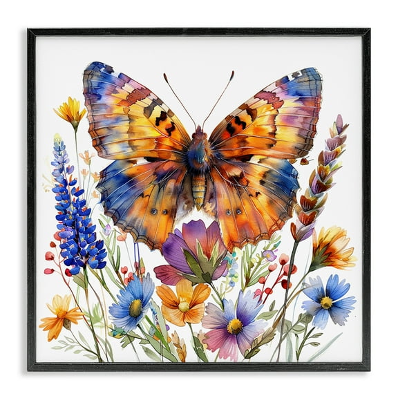 Stupell Industries Orange & Blue Butterfly Insects Painting Black Framed Art Print Wall Art, 12 x 12
