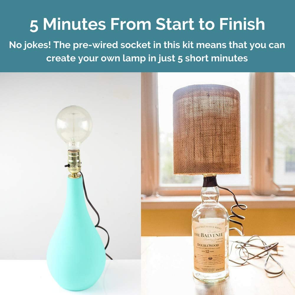 Whiskey Bottle Lamp Kit Lamp Making Kit for Bottle Brass with Brown Cord DIY Bottle Lamp Kit Make a Wine Bottle Lamp or Other Lamps for Bottles with a Lamp Kit for Liquor Bottle