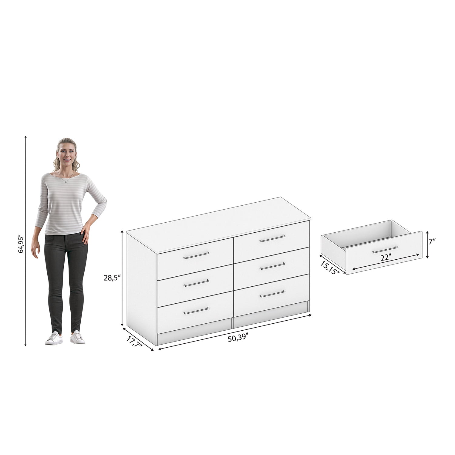 Kappesberg Jolyne 6-Drawer Horizontal Dresser with Gold Handles - Black – Modern Bedroom Storage for Adults and Teens
