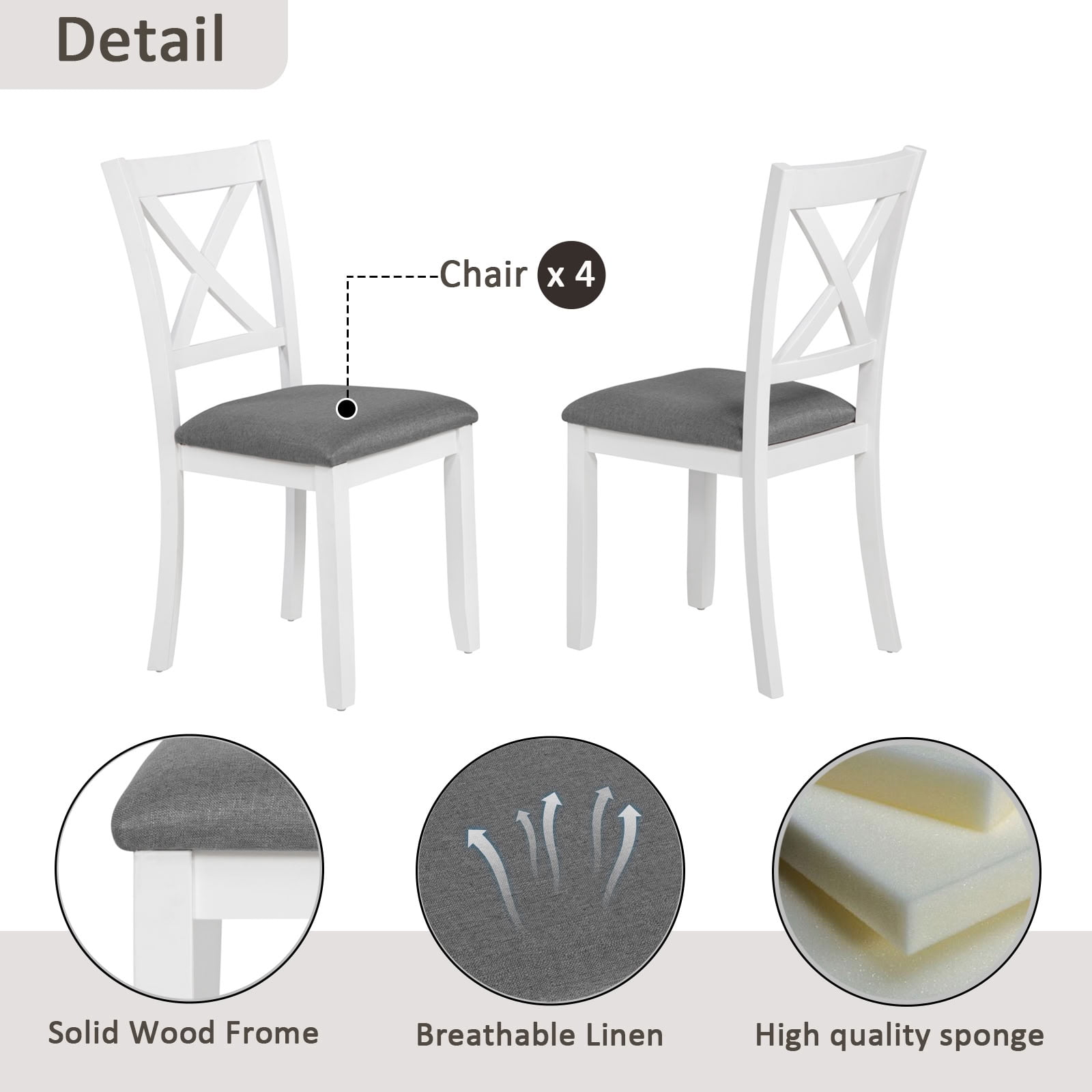 MAYEERTY 5-Piece Dining Table Set with 4 Chairs, Wood Dining Set for 4, Space-Saving for Small Kitchen Dining Room Apartment, Grey