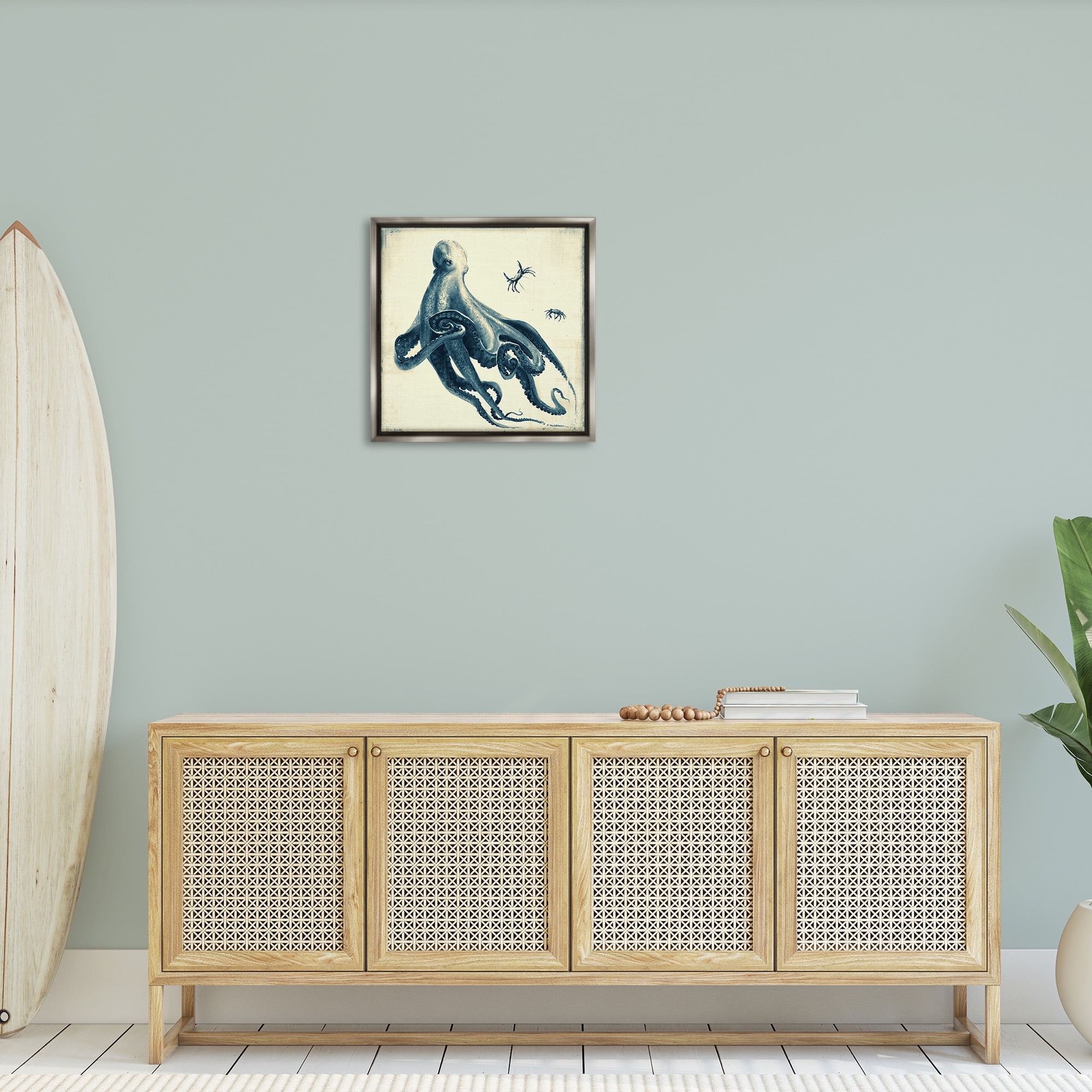 Stupell Industries Octopus & Sea Critters Animals & Insects Painting Gray Floater Framed Canvas Art Print Wall Art, 25 x 25