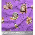 thumbnail image 1 of Soimoi Satin Silk Fabric Footprint,Owl & Rabbit Animal Printed Fabric 1 Yard 42 Inch Wide, 1 of 3
