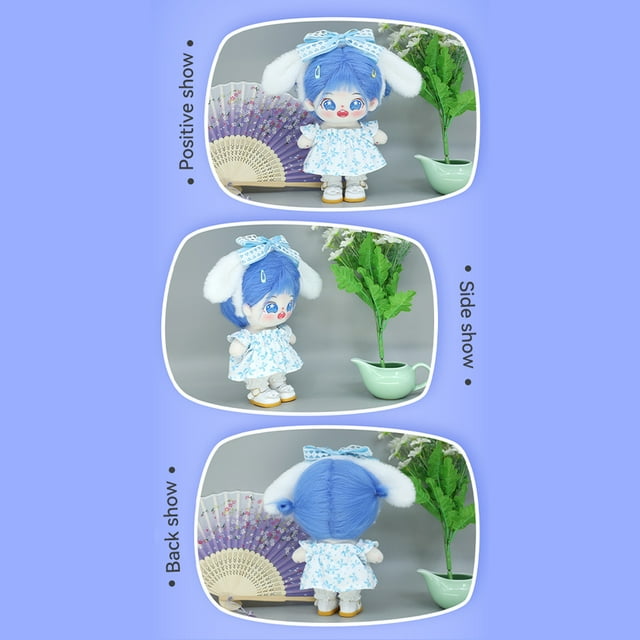 VONKY Doll Set Cartoon Plush Stuffed Figure Dress Cotton Rabbit Ear High Elastic Toy Flower Print Clothes Fans Collection Gift Headband