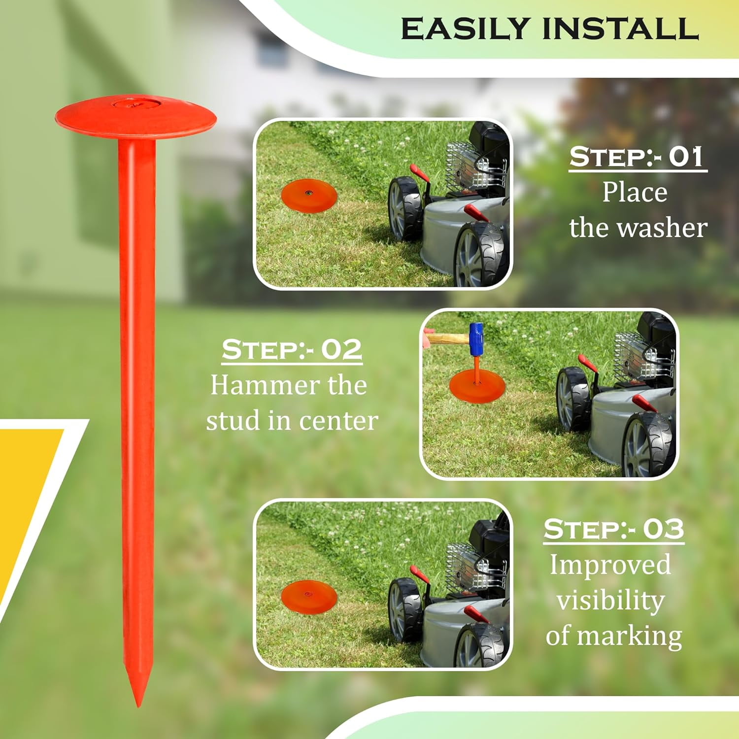 FEBTECH - Septic Tank Marker - 2.3" x 7" - Suitable Property line Markers for Protecting Your Septic Tank and Property Boundary with Solid and Sturdy Survey Stakes - Pack of 6 Pcs