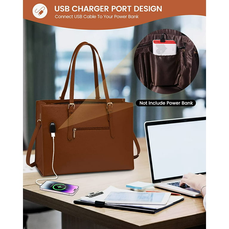Lovevook Women Work Tote Bags Fit 15.6 Laptop, PU Leather