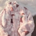 thumbnail image 6 of Fall Winter Women Jacket Double-sided Plush Tie-dye Stand Collar Zip-up Thickened Coat Long Sleeves Loose Windproof Commuting Coat, 6 of 8