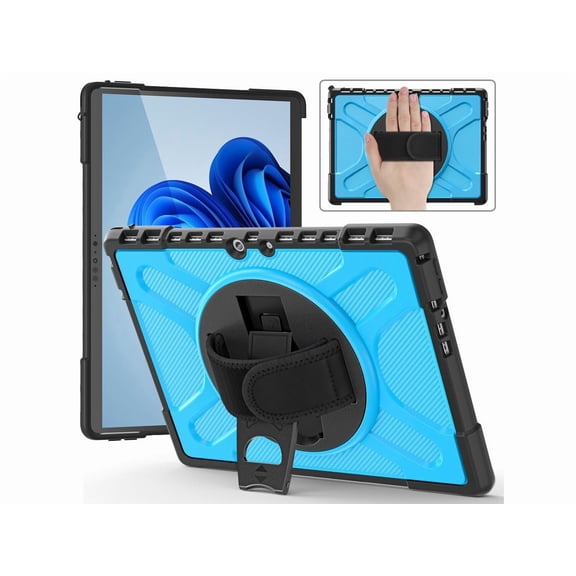 Case for Microsoft Surface Pro 8 13 inch 2021, Protective Rugged Cover with Pen Holder / Hand Strap / Rotating Kickstand Compatible with Type Cover Keyboard