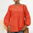 thumbnail image 2 of Mujeres de manga larga Top otoño mujer cuello redondo linterna mangas largas sueltas Casual Color puro Top, 2 of 6