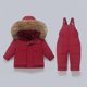 thumbnail image 1 of Conjunto de dos piezas de chaqueta y pantalón de esquí para niños, de invierno, grueso, impermeable, resistente al viento y cálido, con capucha y manga larga, con tirantes, de poliéster, 1 of 7