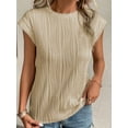 thumbnail image 3 of MOSHU Textured Womens Tops Casual Crewneck Basic Tee Shirts Cap Sleeve Summer Blouses, 3 of 9