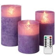 thumbnail image 1 of Velas de vidrio sin llama que funcionan con pilas y mando a distancia, color morado, 1 of 9