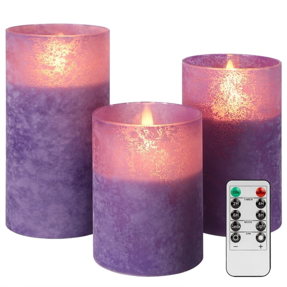 Velas de vidrio sin llama que funcionan con pilas y mando a distancia, color morado