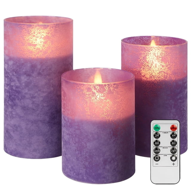 Velas de vidrio sin llama que funcionan con pilas y mando a distancia, color morado