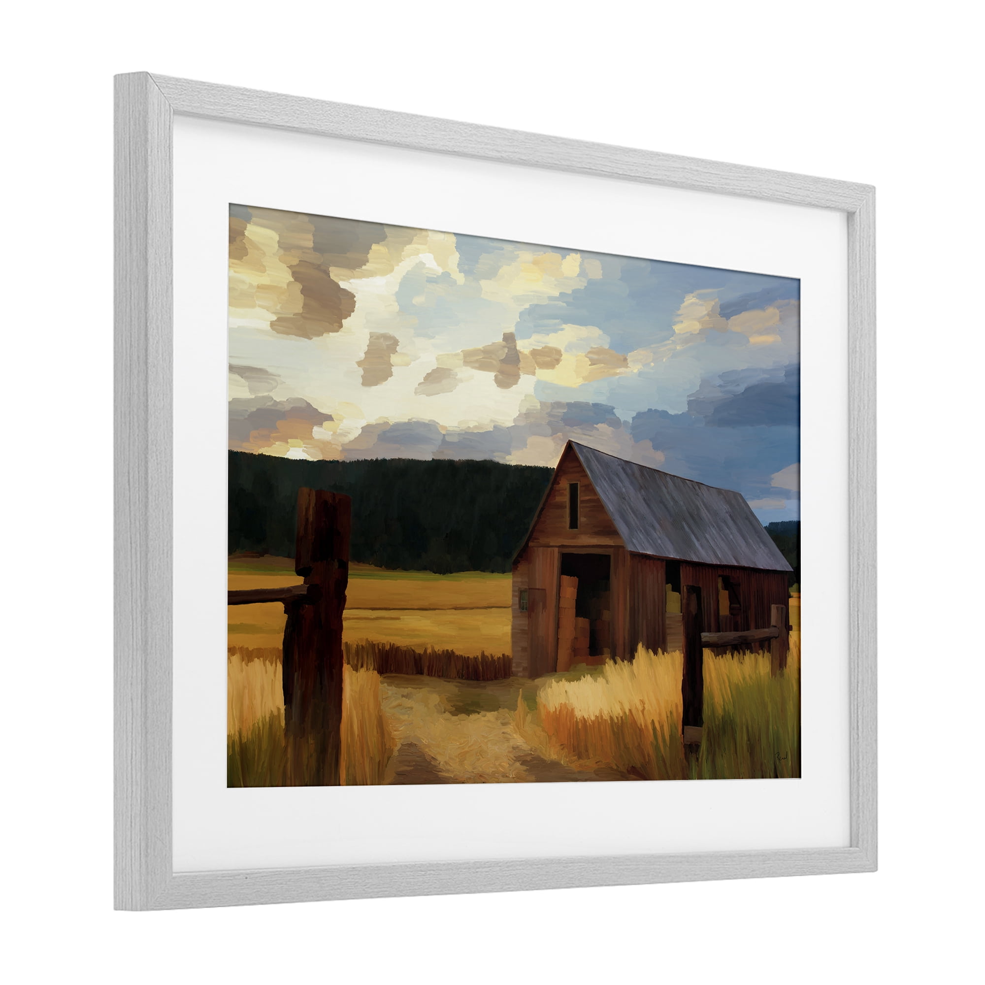 Stupell Industries Harvest Time Autumn Barn Gray Framed Print Under Glass, design by Renel Peters