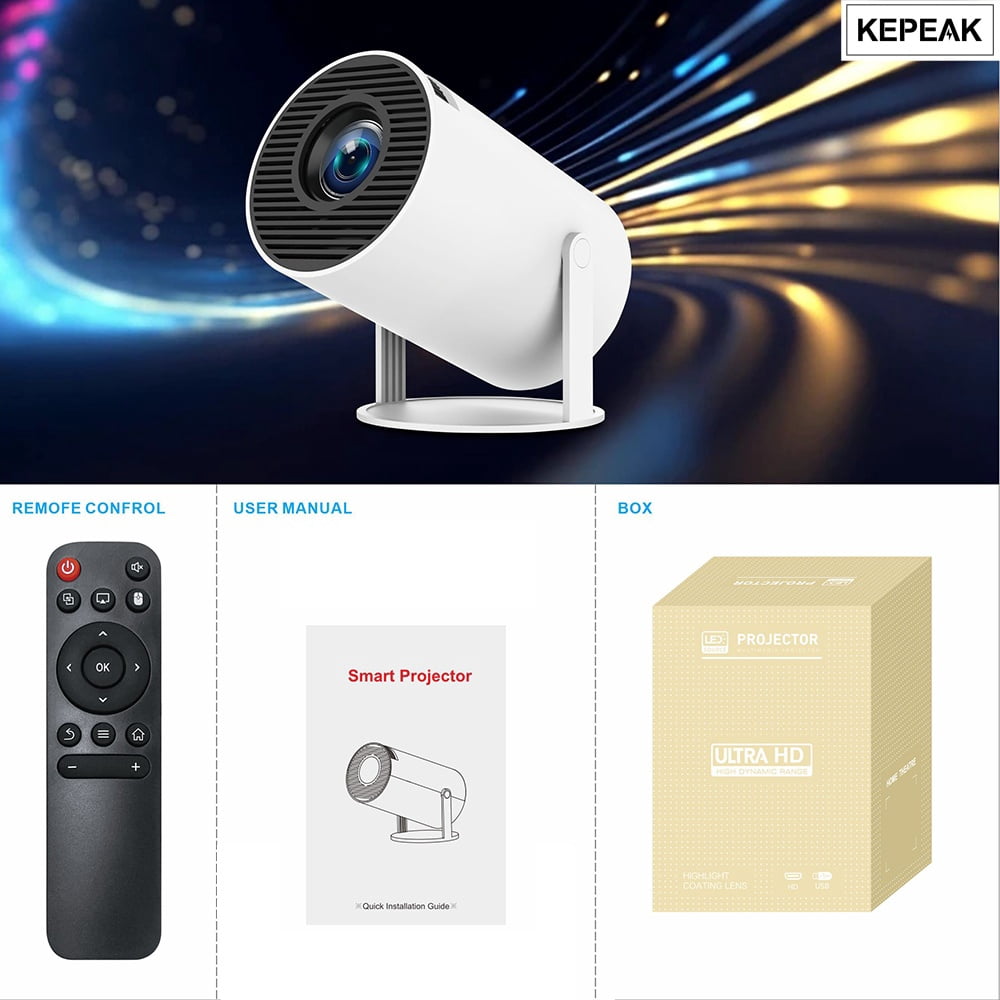 Auto Keystone Mini Portable Projector, 4K/260 ANSI Smart Projector with WiFi 6 BT 5.0, Screen Adjustment, 180 Degree Rotation, Home Video Projector Built-in Android 11.0 OS
