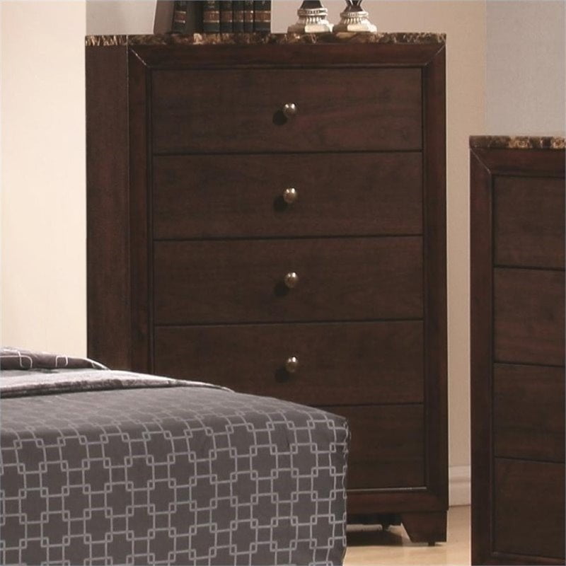 BOWERY HILL Traditional Wood 5-Drawer Chest in Walnut BOWERY HILL Traditional Wood 5-Drawer Chest in Walnut