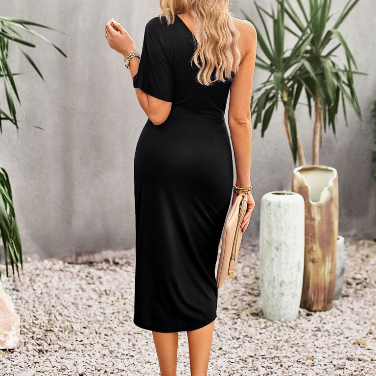 YWDJ Formal Dresses for Women Bridesmaid Dresses Summer Plus Size Casual  Lace Short Sleeve Oversize Round Neck Solid Sleeve Loose for Wedding Guest  Evening Party Graduation Birthday Party Tea Party 