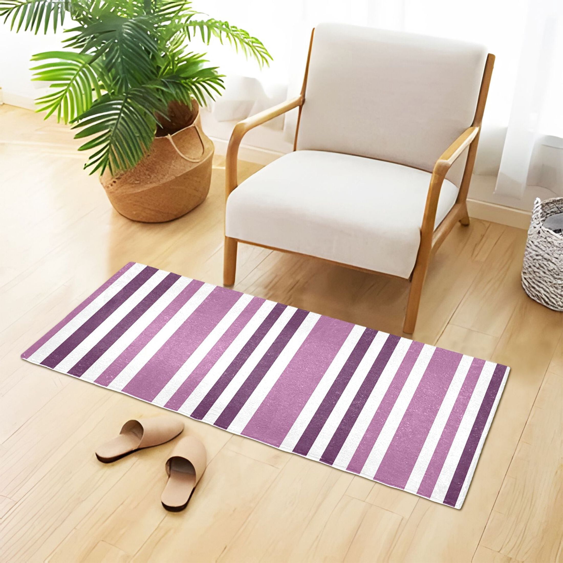 Dailycode Aubergine and White Stripes Bathroom Rugs Non Slip Absorbent Soft Plush Quick Dry Bath Mat, 39"x20"