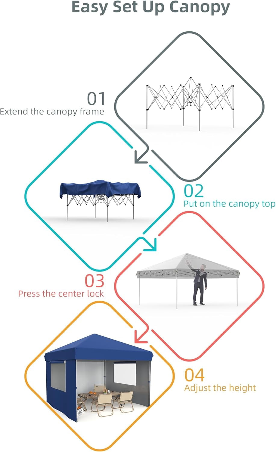 10x10 Pop Up Canopy with 3 Side Walls,Beach Tent with One Push Setup,Outdoor Sun Shade for Events,Parties,Camping,Gazebo with 1 Roller Bag,3 Adjustable Height,4 Weight Bags