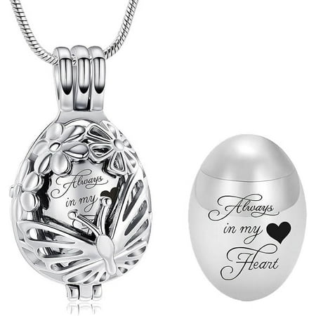 Teardrop Butterfly Urn Necklace for Ashes Hollow Cremation Jewelry Memorial Locket Urn Pendant Necklace Mini Keepsake Urn for Human Pet