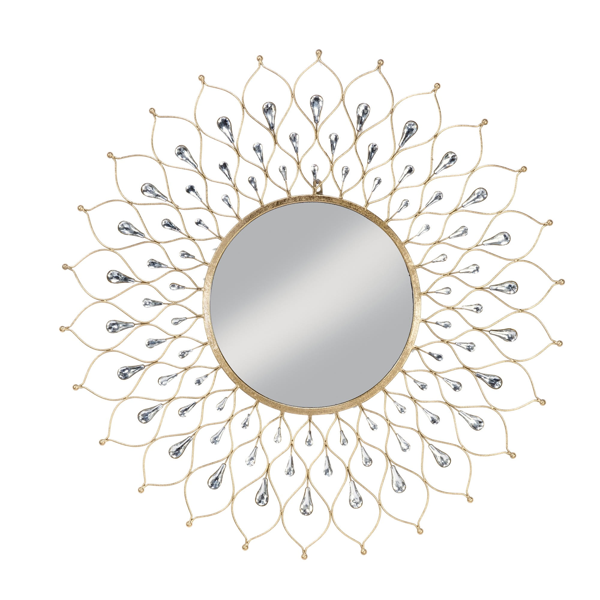 34.5" Gold and Clear Round Sunburst Wall Hanging Mirror